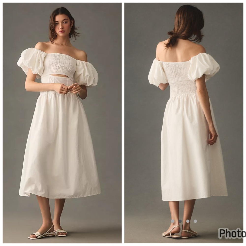 Anthropologie Moon River Off The Shoulder Cutout Maxi Dress White Large